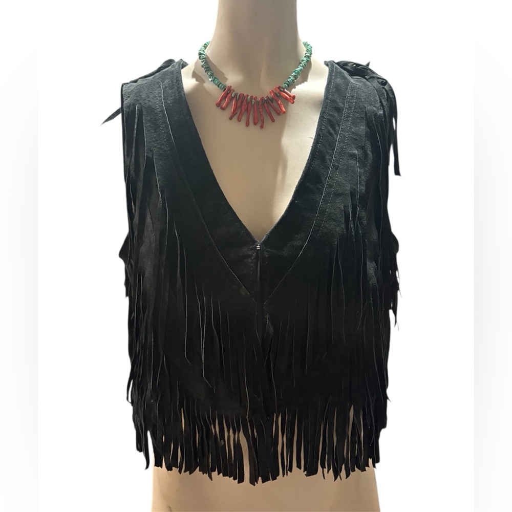 XXI Leather Suede Black Fringe Vest GUC